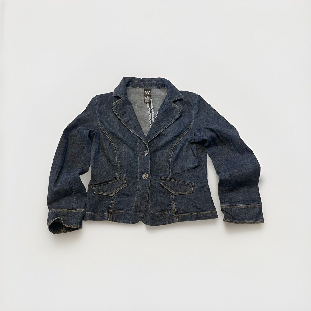 Work to Weekend Blazer Womens Size 12 Blue Denim Button Casual Jacket